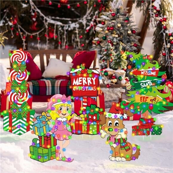 5 Pcs Christmas Decorations Outdoor Lighted up Christmas Yard Signs with Stakes - Picture 2 of 7
